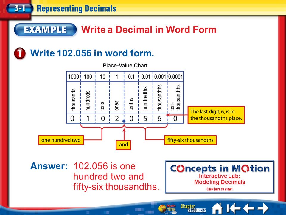 How to write a word name for a decimal